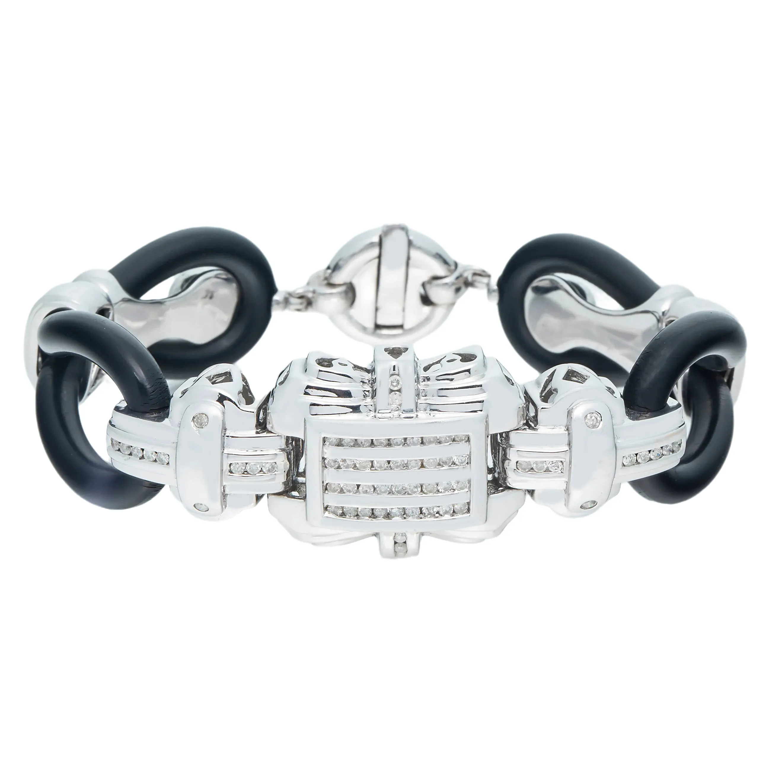 14k Chanel Set Diamond Rubber Bracelet 2.01ctw