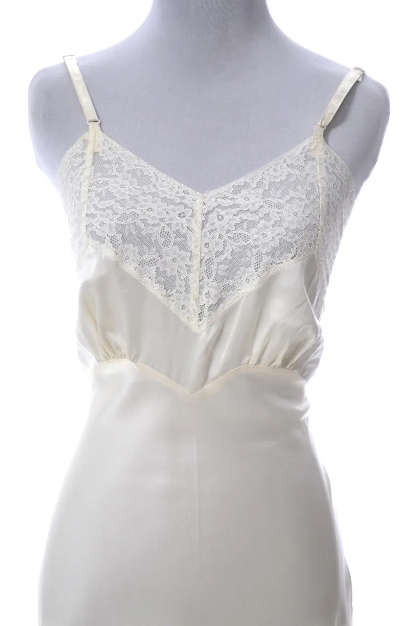 1940s Ivory Heavenly Silk Full Slip with Older Fischer Heavenly Silk Label