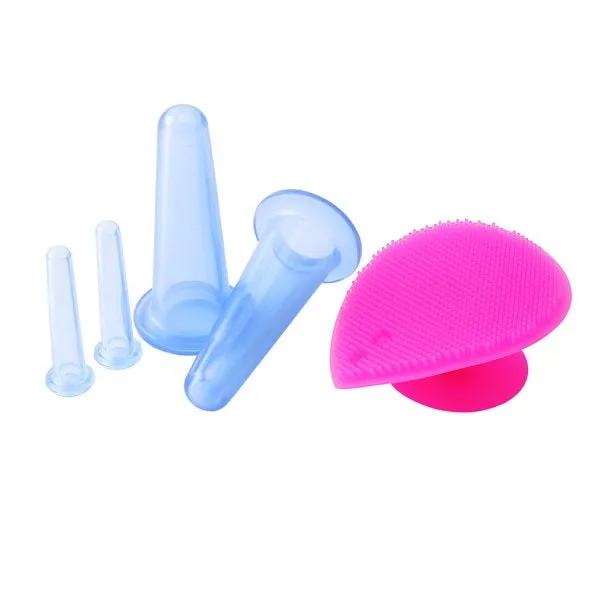 5pcs/set Silicone Face Eye Cupping Jar Facial Lifting Massage Cups with Cleansing Brush Facial Cups Skin Beauty Health Care