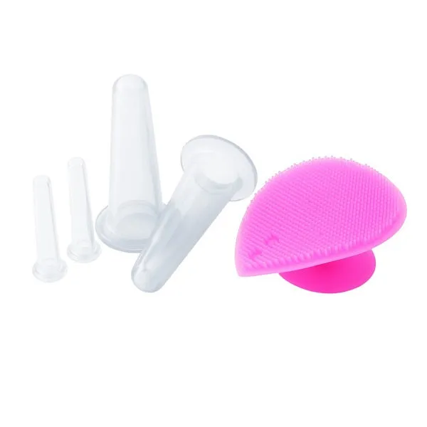 5pcs/set Silicone Face Eye Cupping Jar Facial Lifting Massage Cups with Cleansing Brush Facial Cups Skin Beauty Health Care