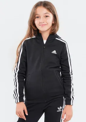 Adidas Girls Essentials 3 Stripe Full Zip Hoodie <br> GQ8356