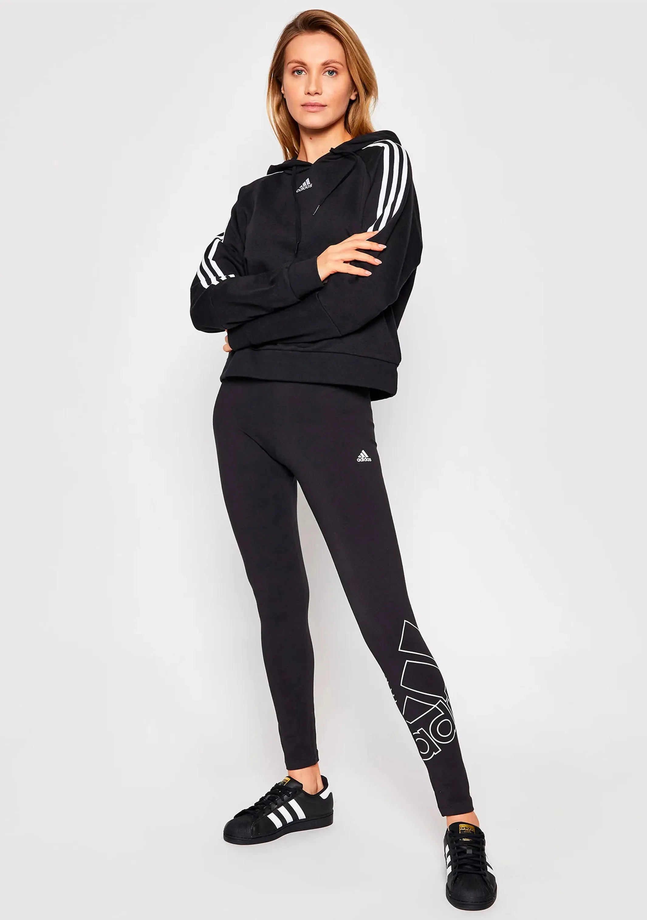 Adidas Womens Essentials Loose Cut 3 Stripes Cropped Hoodie <br> GL1460