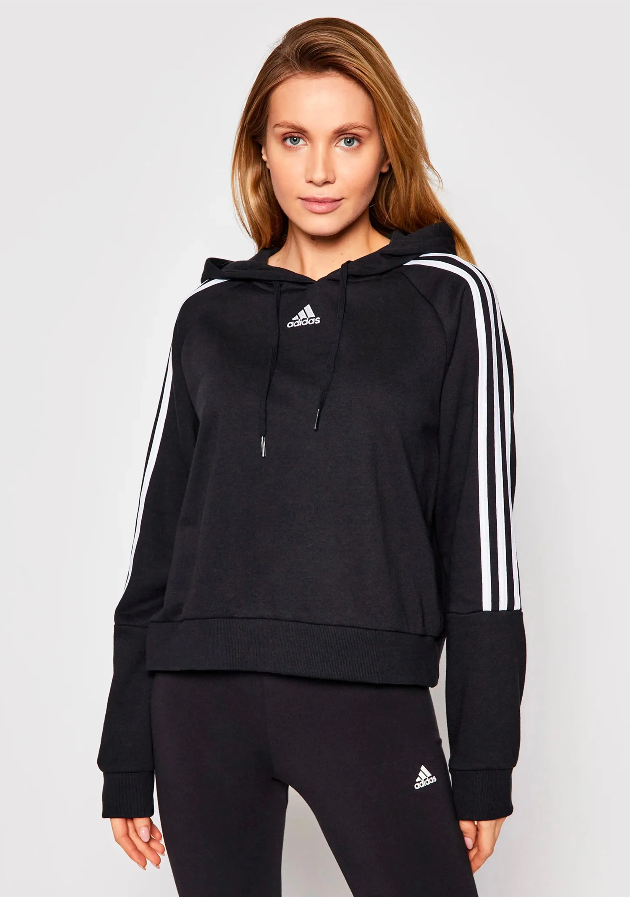 Adidas Womens Essentials Loose Cut 3 Stripes Cropped Hoodie <br> GL1460