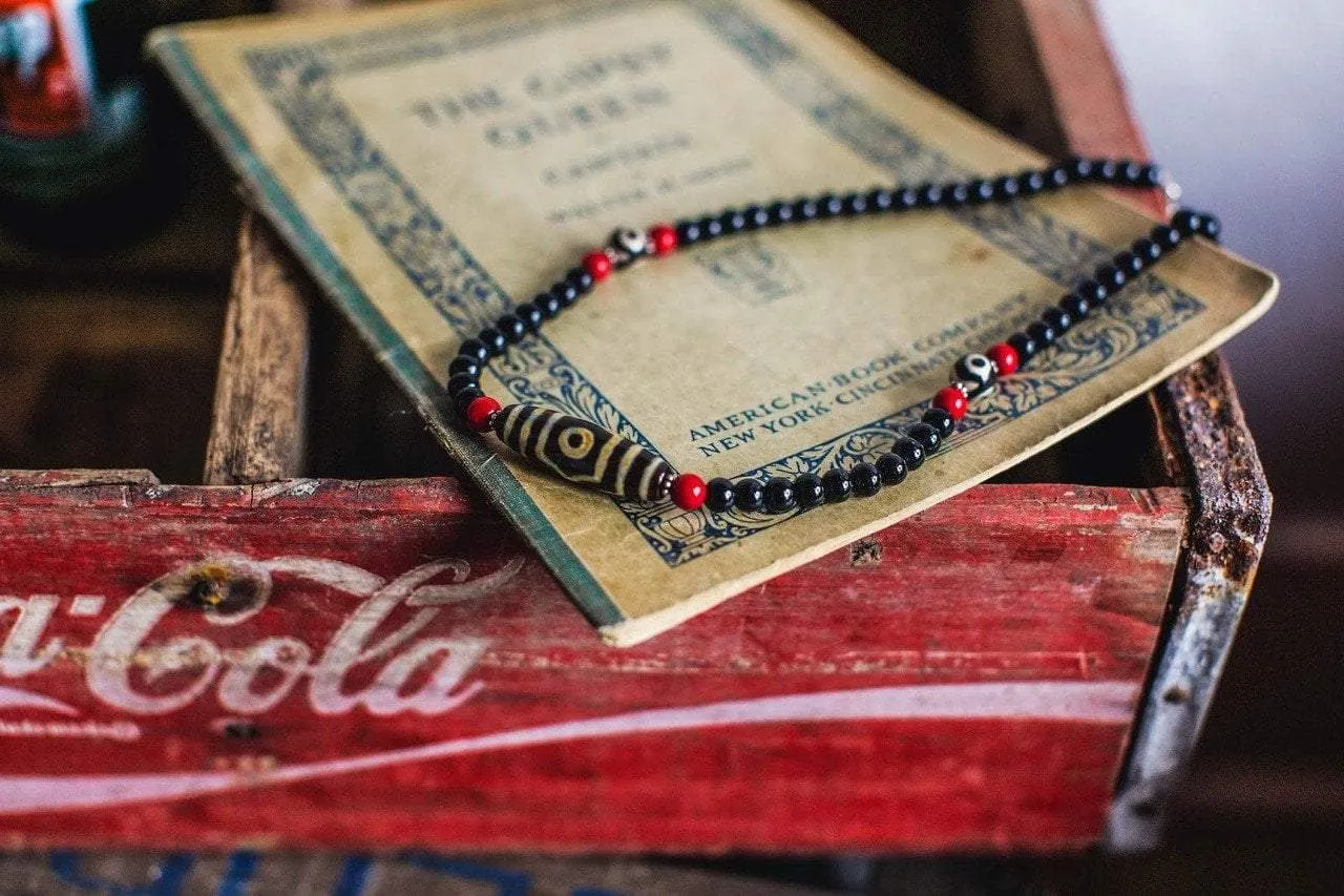 Agate Dzi and Coral Necklace