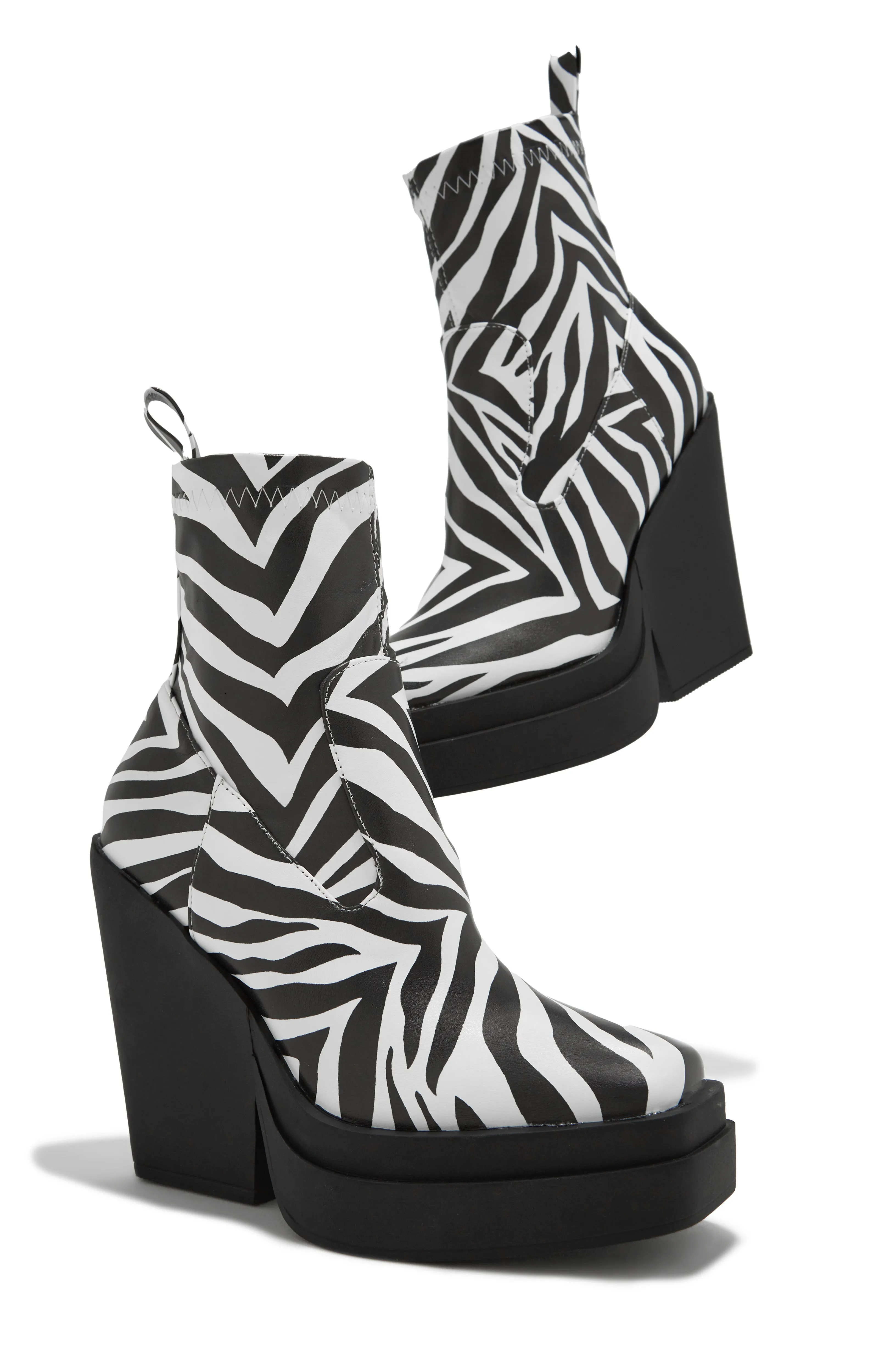 Aleksandra Block Heel Platform Ankle Boots - Zebra