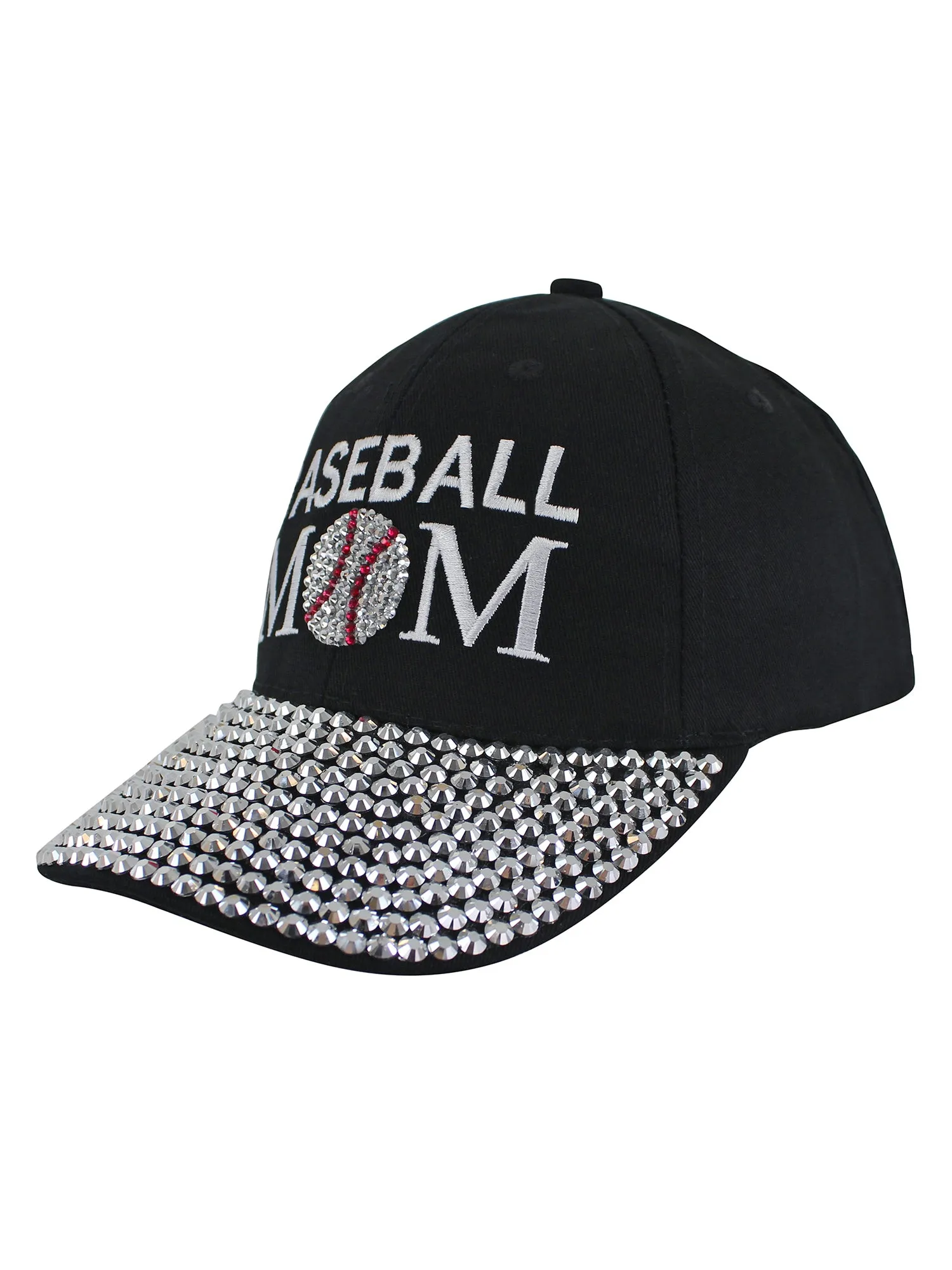 Baseball Mom Black Rhinestone Covered Baseball Cap