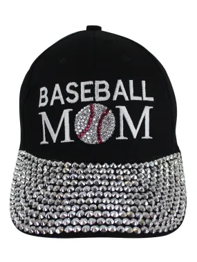 Baseball Mom Black Rhinestone Covered Baseball Cap