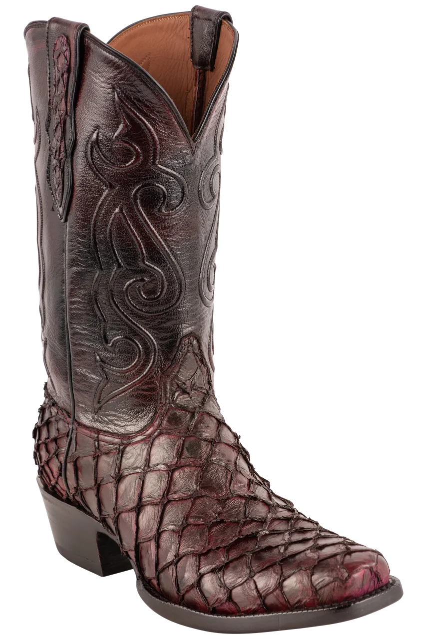 Black Jack Men's Exclusive Pirarucu Cowboy Boots - Burgundy