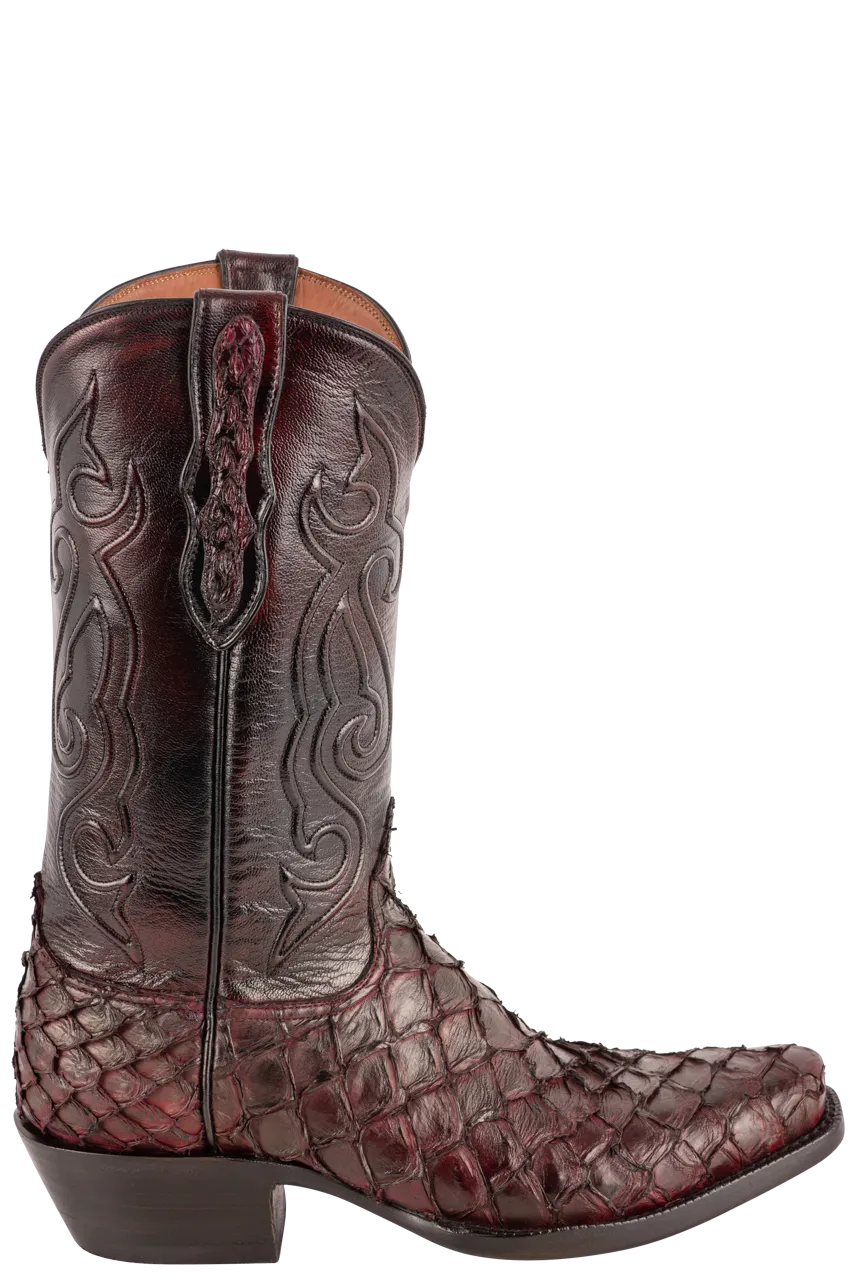 Black Jack Men's Exclusive Pirarucu Cowboy Boots - Burgundy