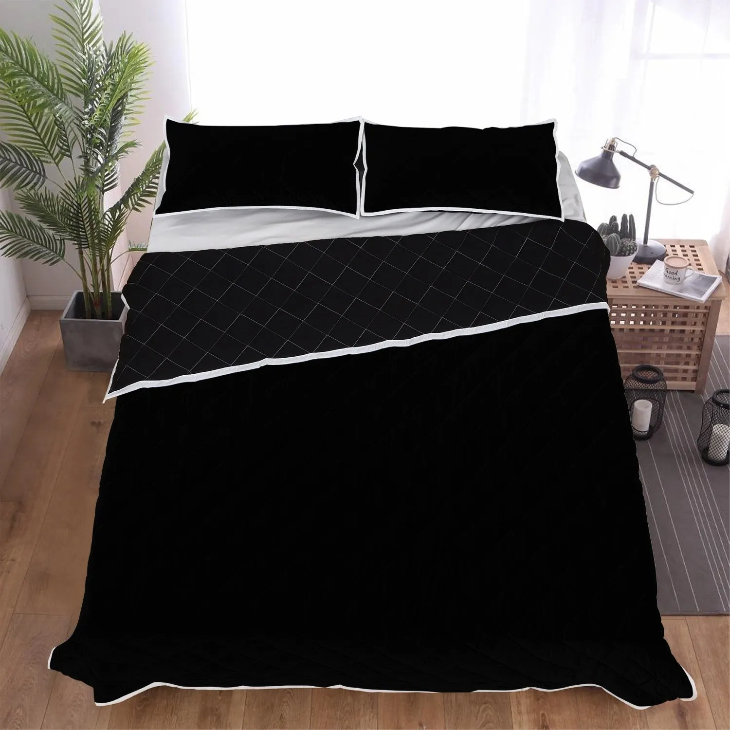 Black Polyester Quilt Bed Sets