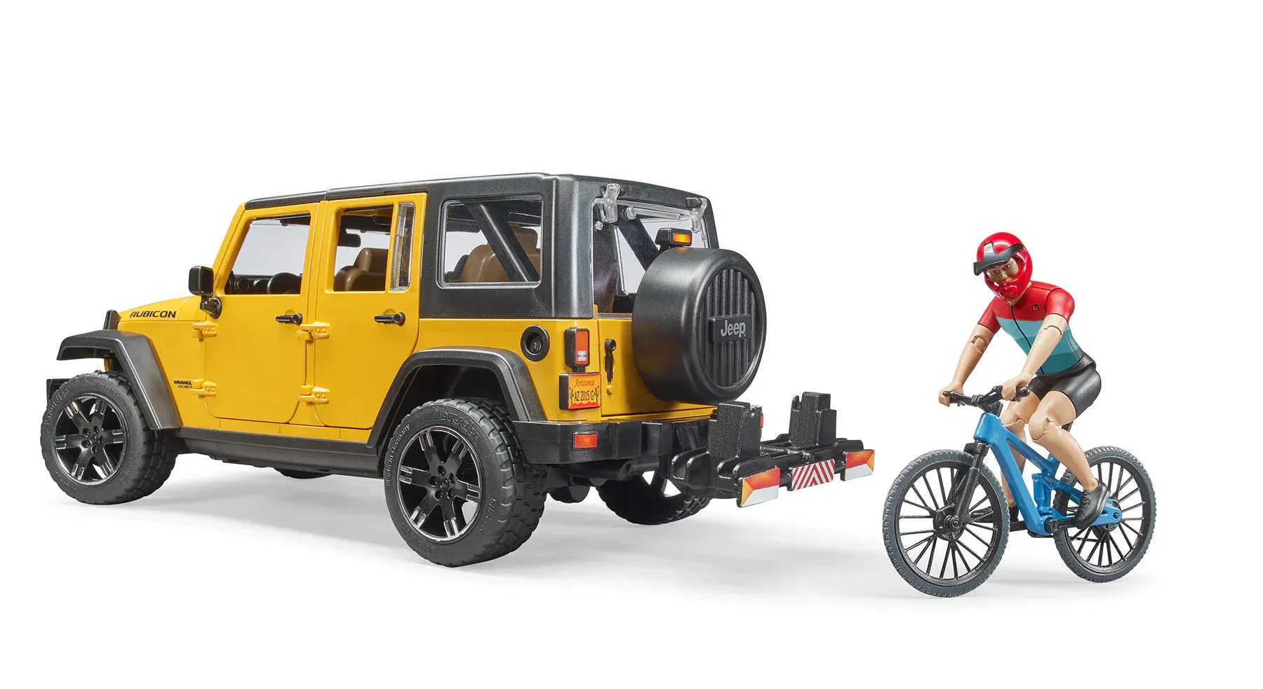 Bruder 02543 Jeep Wrangler Rubicon w Mountain bike and figure