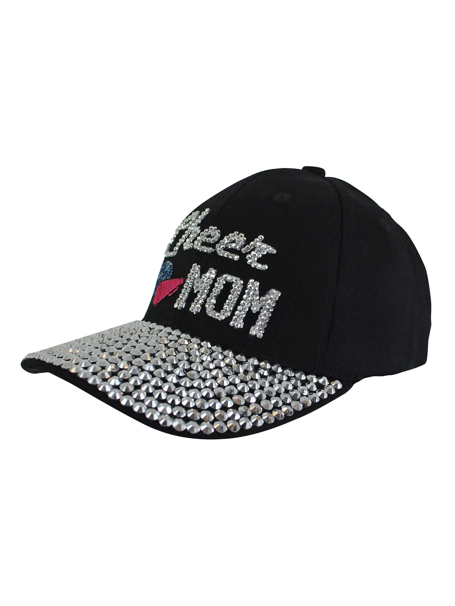 Cheer Mom Black Rhinestone Covered Baseball Cap