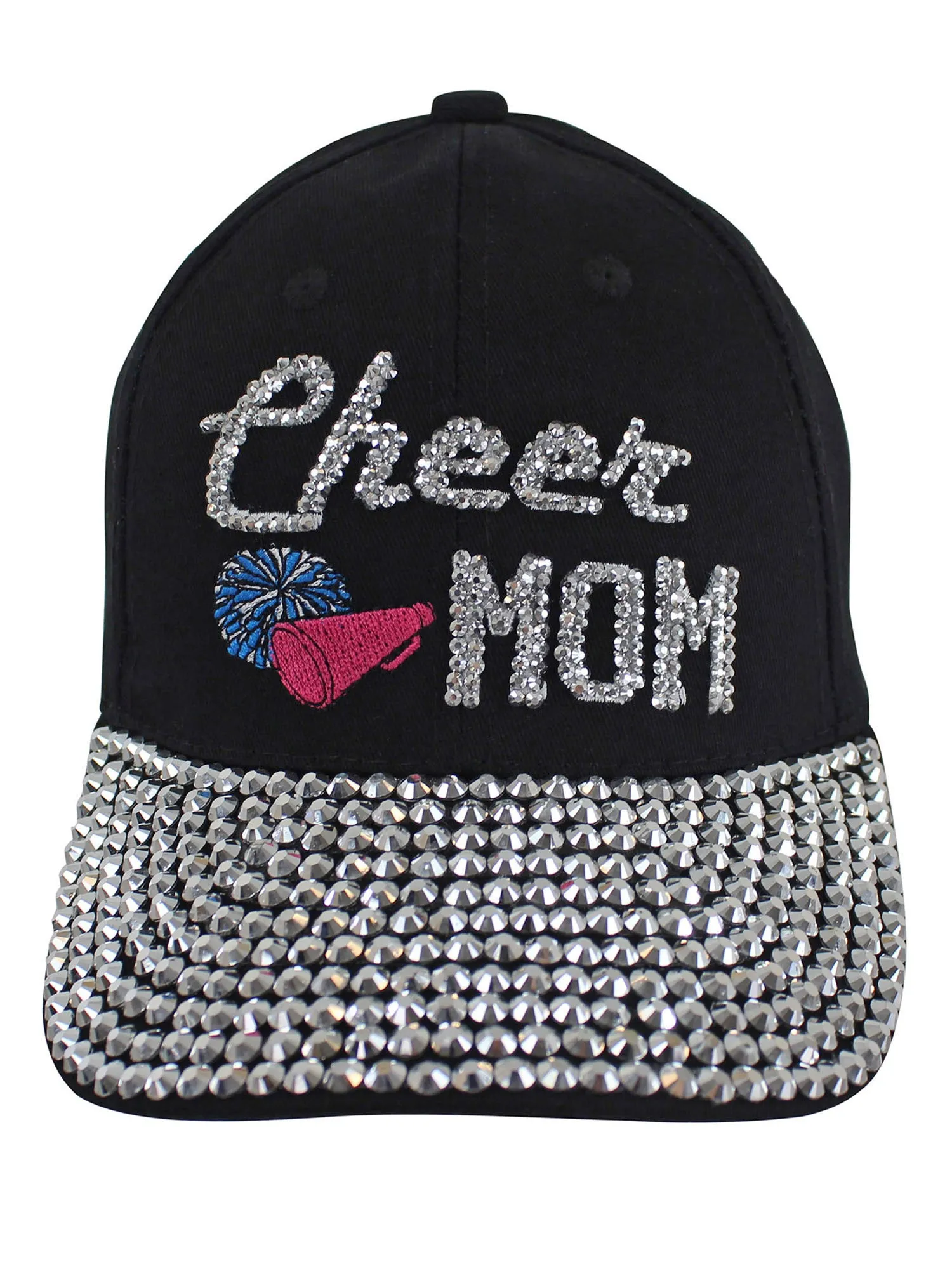 Cheer Mom Black Rhinestone Covered Baseball Cap