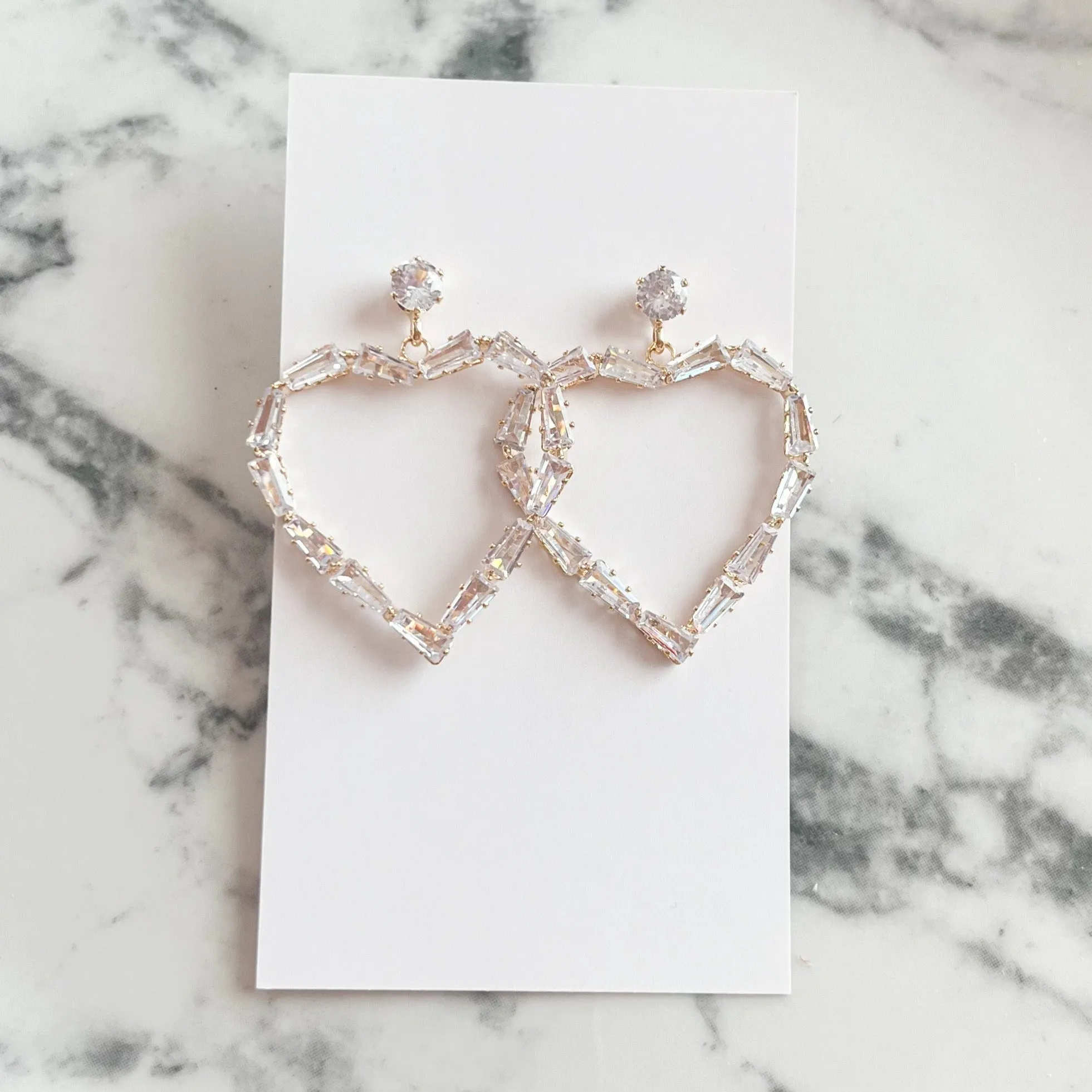 Cubic Zirconia Heart Drop Earrings