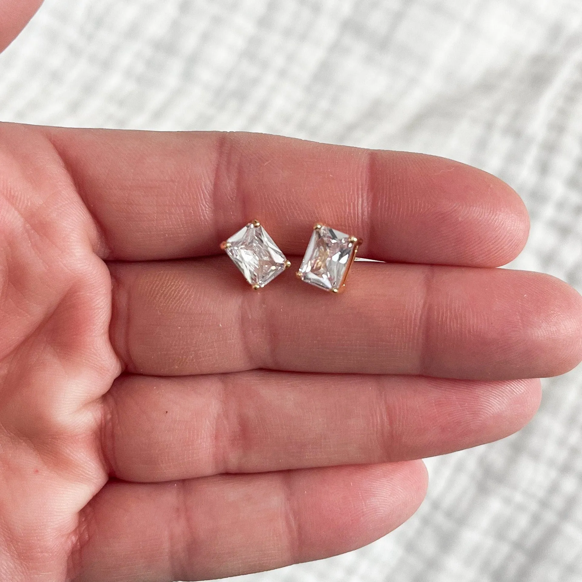 Cubic Zirconia Rectangle Stud Earrings