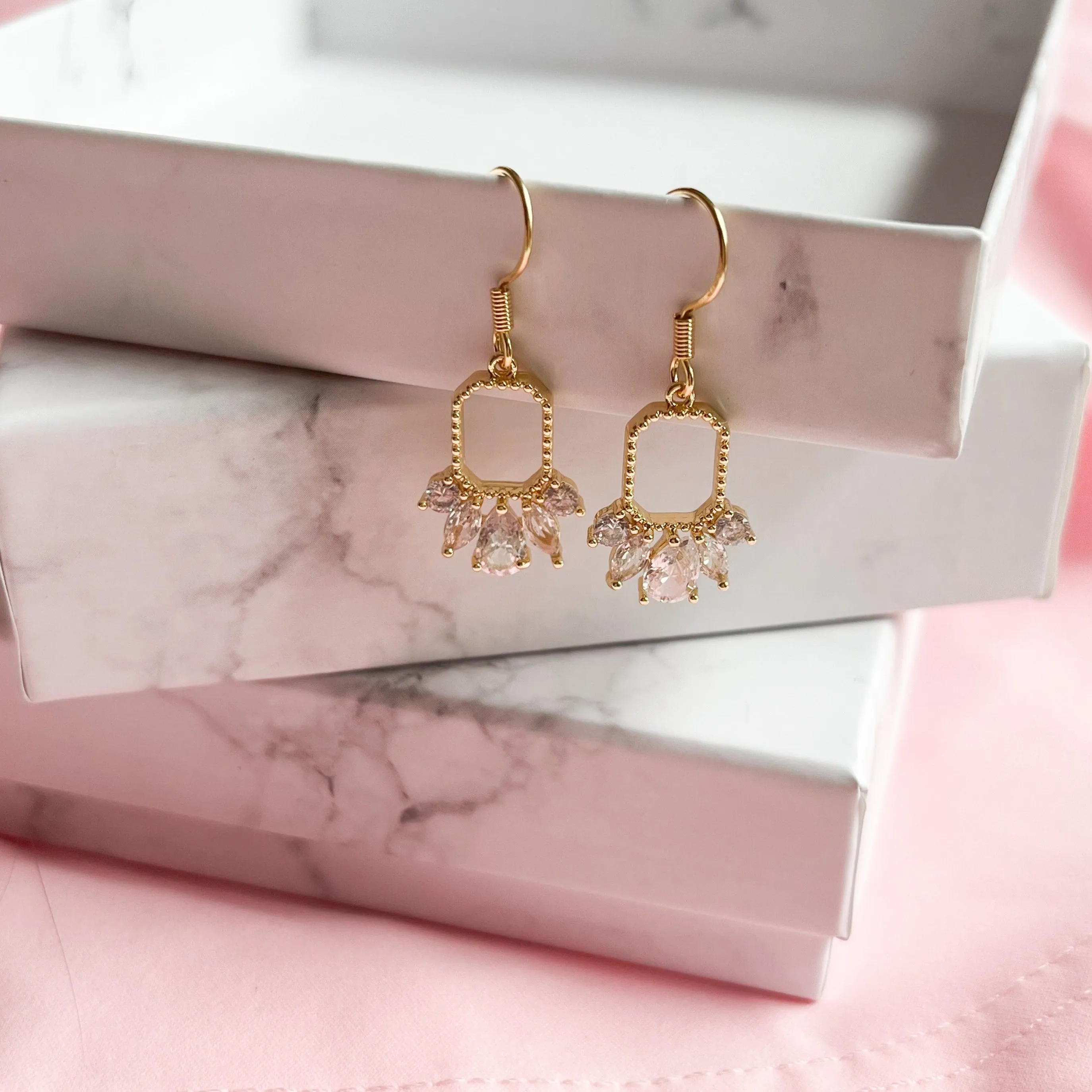 Dainty Cubic Zirconia Fan Drop Earrings