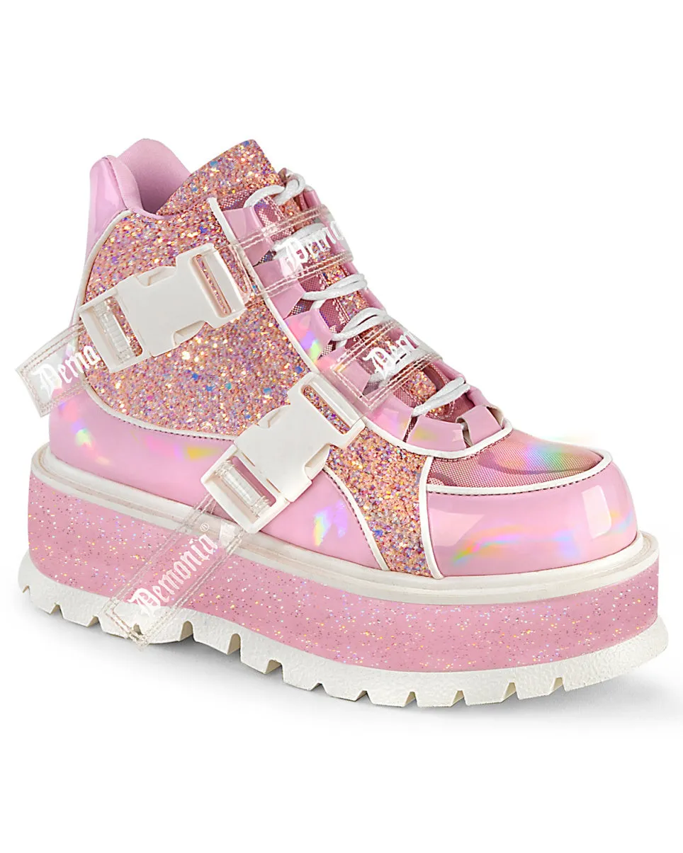 Demonia Slacker Holo Pink Ankle Boots