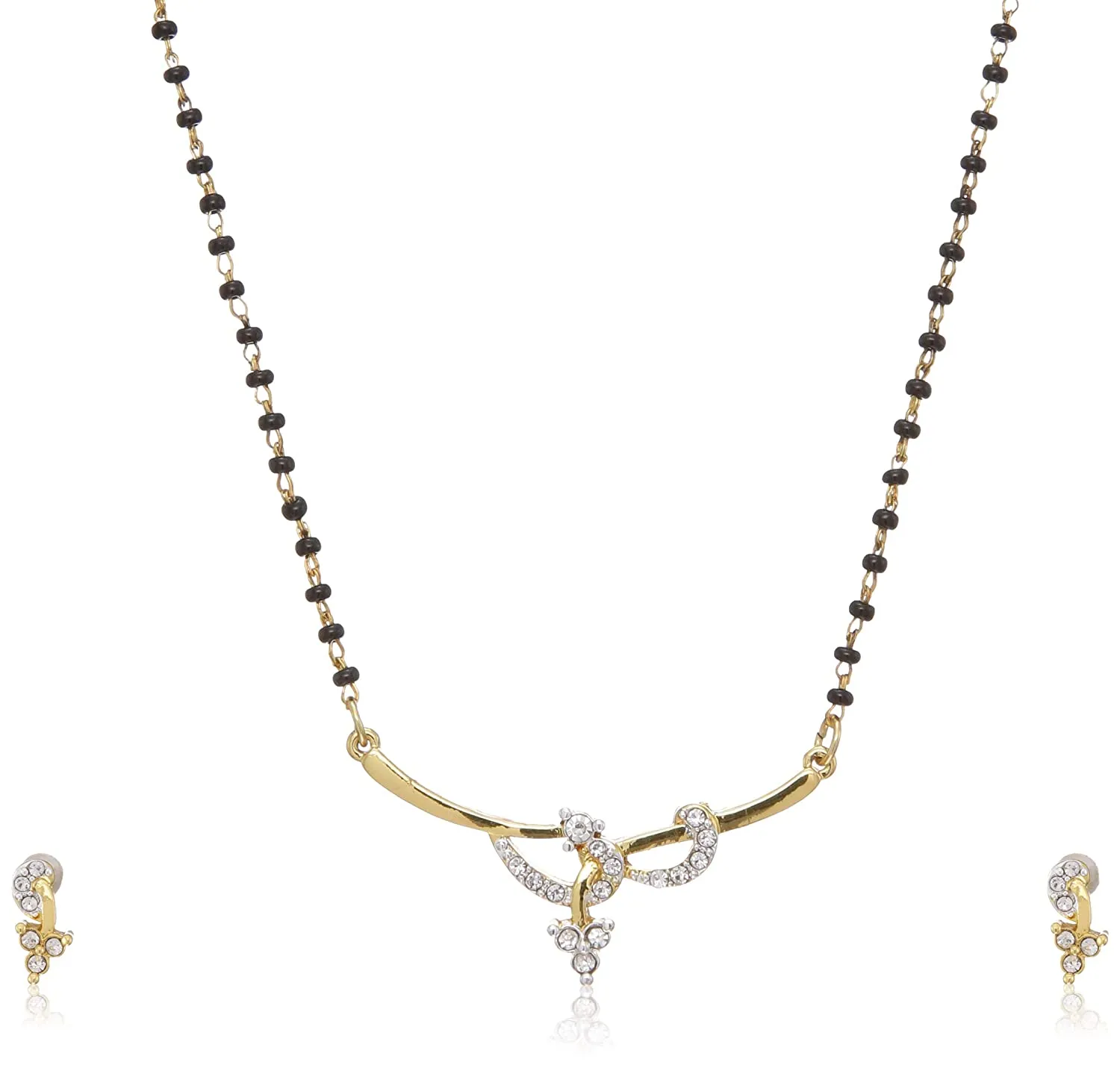 Estele 24 Kt Gold & Rhodium plated Mangalsutra Set with American Diamonds and Black Beads for Women