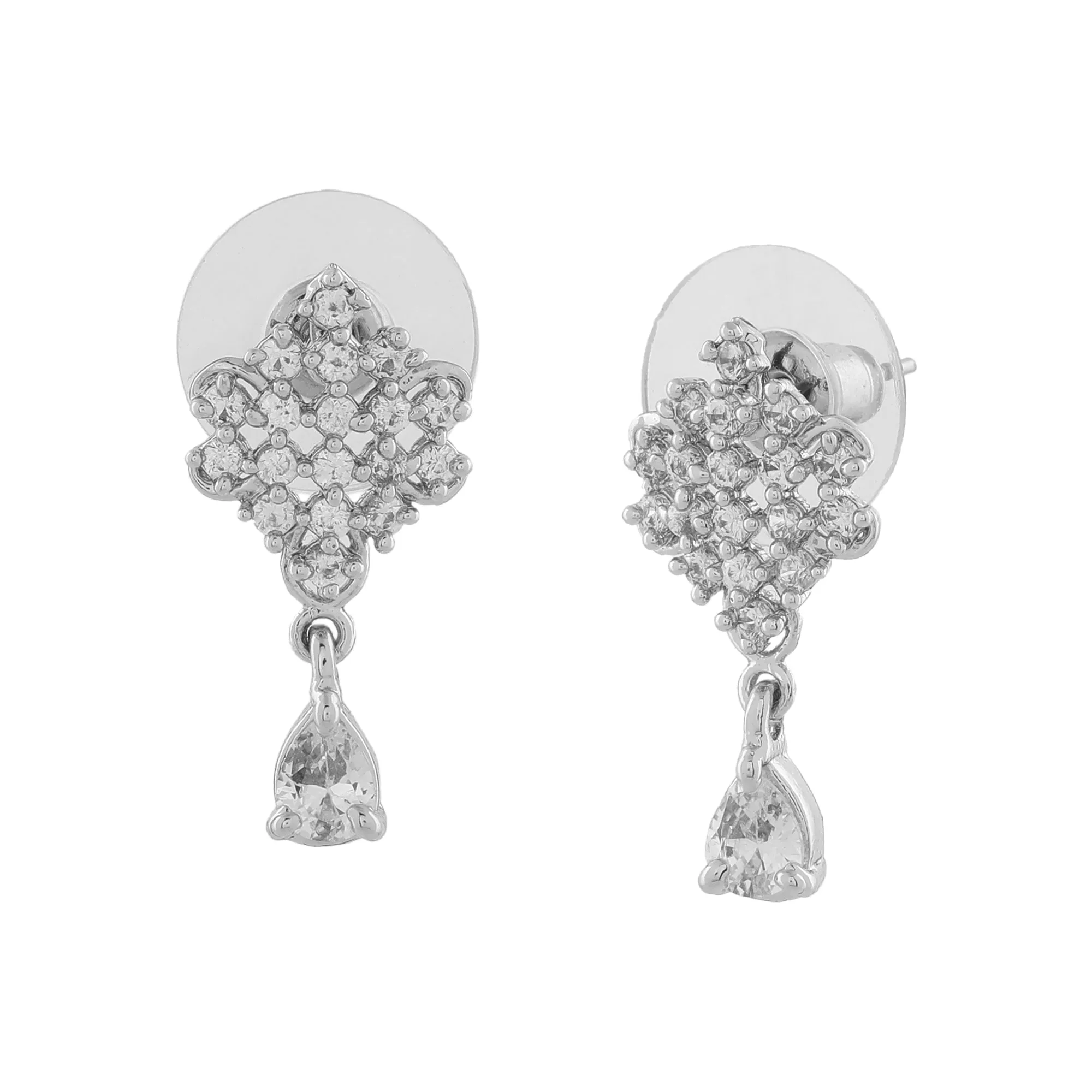 Estele - Rhodium plated Zircon Crystal drop Earrings