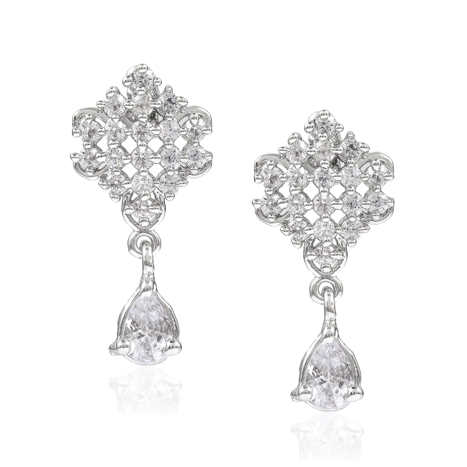 Estele - Rhodium plated Zircon Crystal drop Earrings