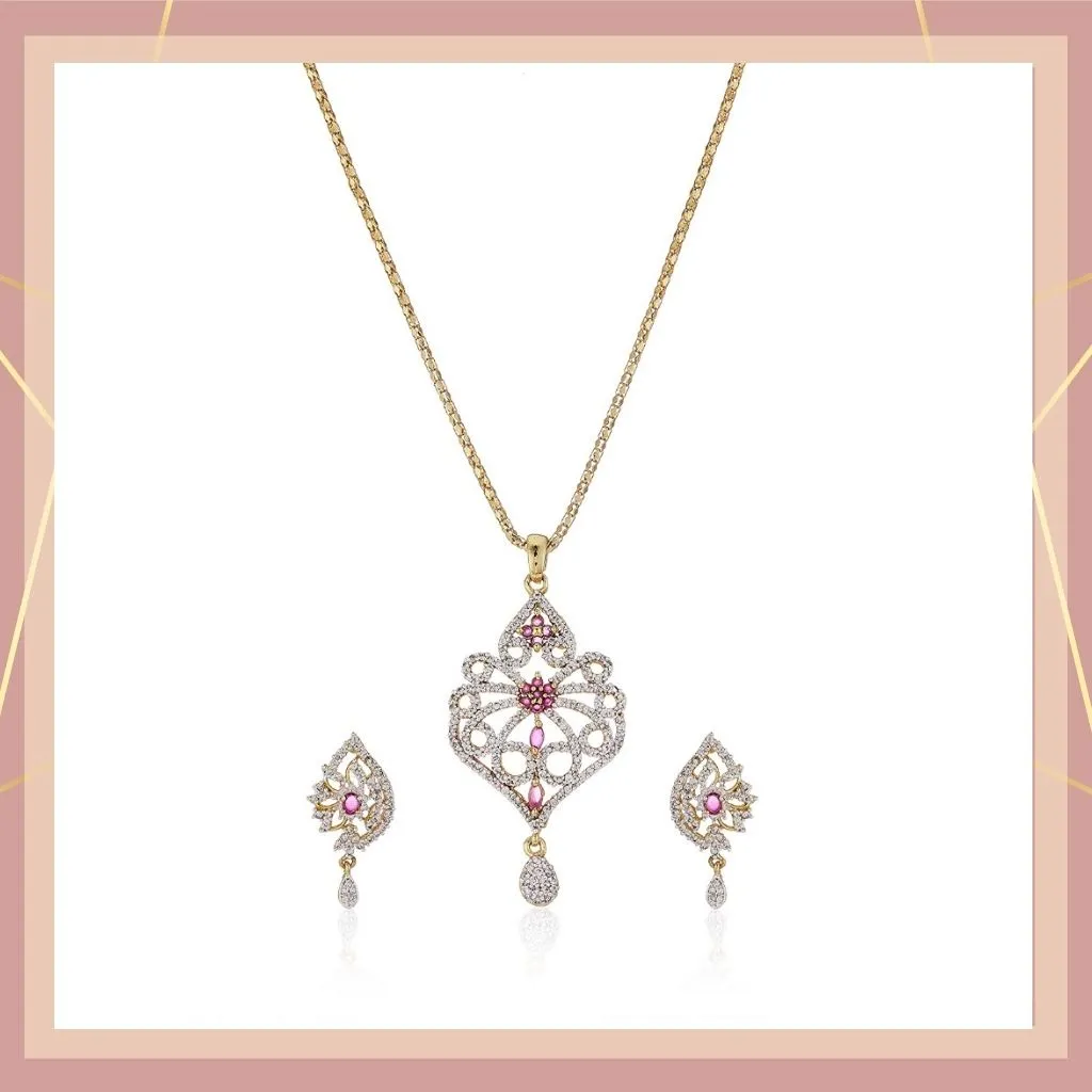 Estele - Trendy Pendant set with American Diamonds `and Fancy Ruby stones