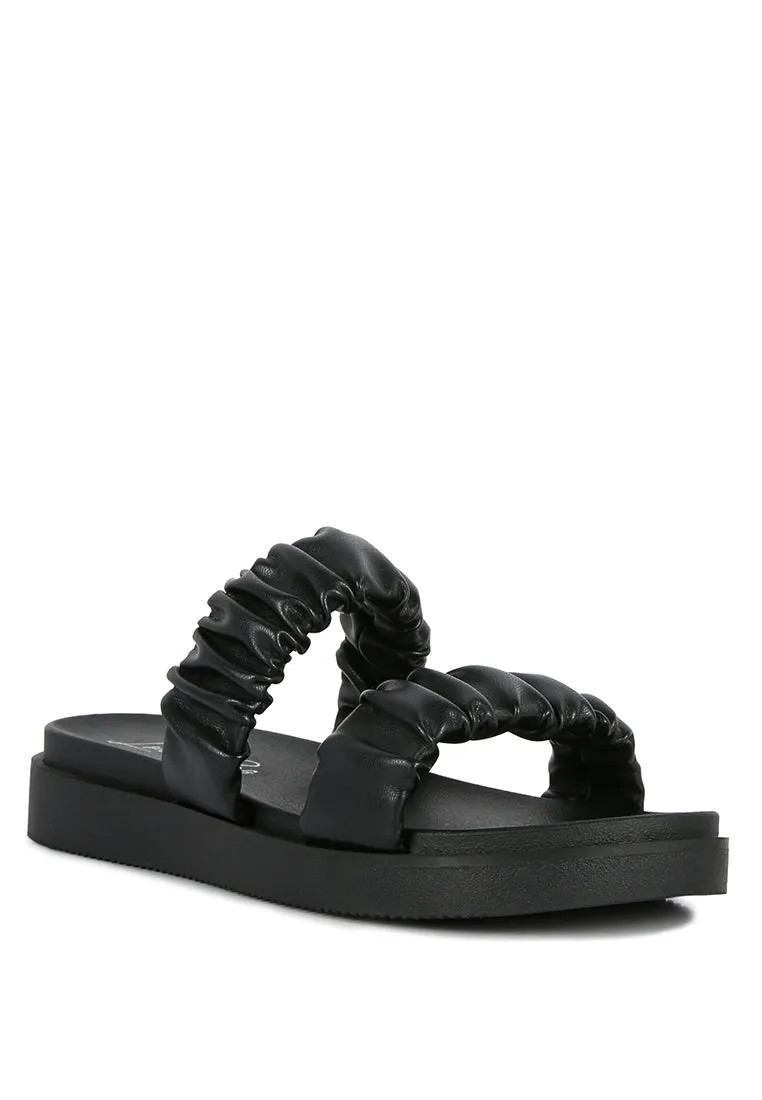 Faux Leather Ruched Strap Platform Sandals By Ruw