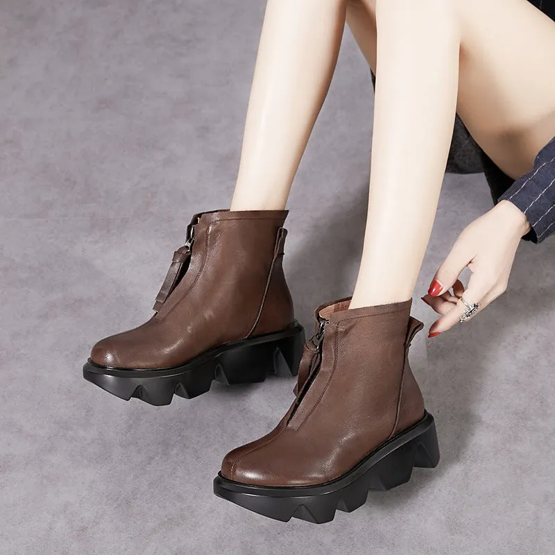 Gift Shoes Platform Wedge Leather Women's Retro Shoes