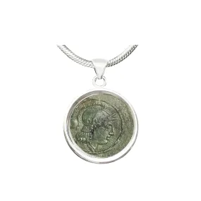 GODDESS ROME Genuine Ancient Roman Bronze Coin 3rd Cent. BC Silver Pendant