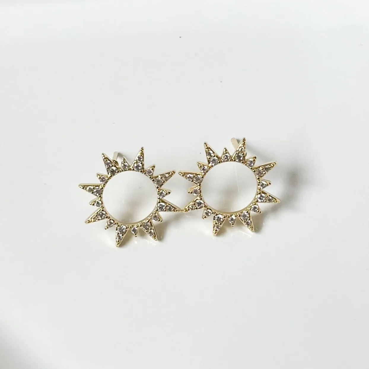 Gold Diamond Sun Stud Earrings