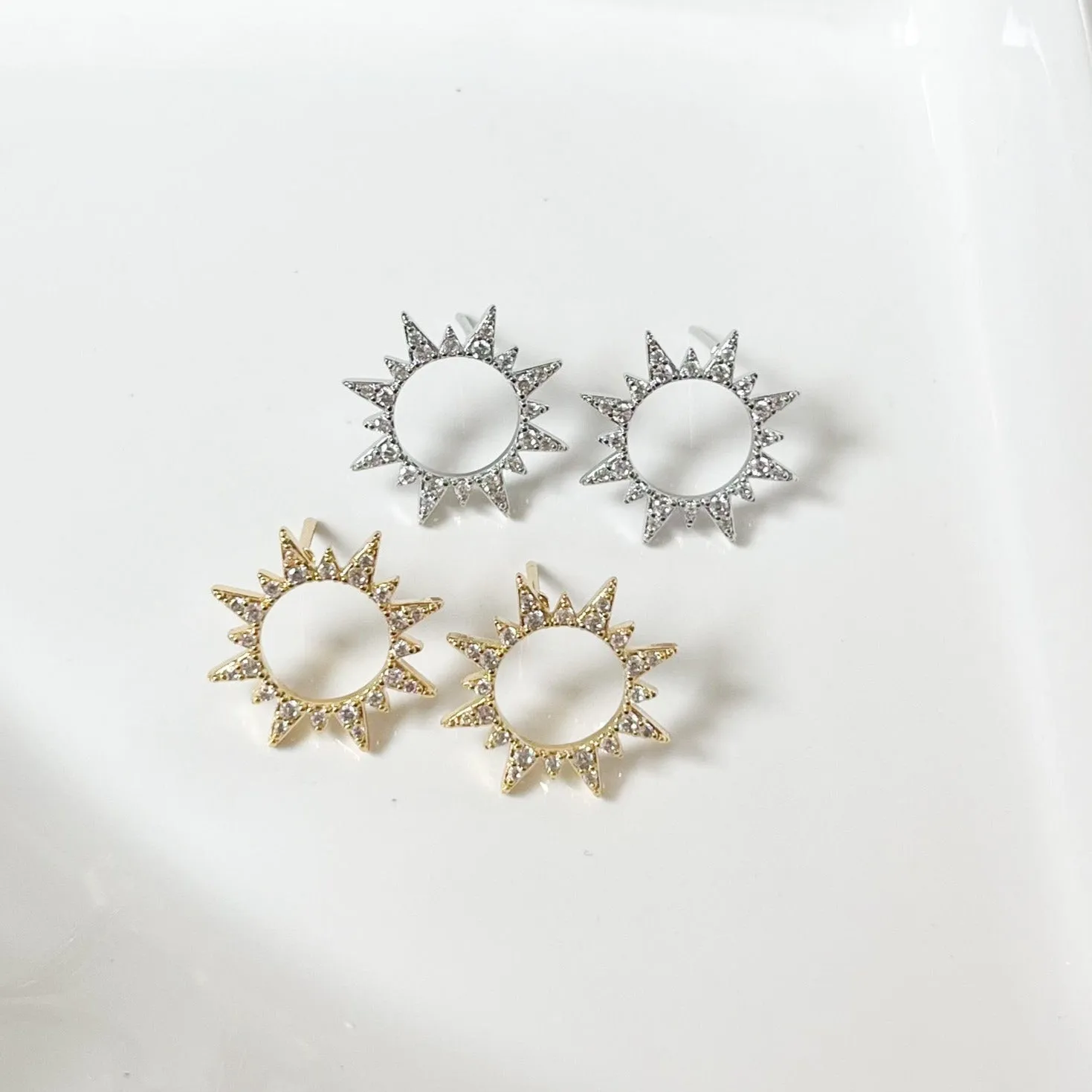 Gold Diamond Sun Stud Earrings