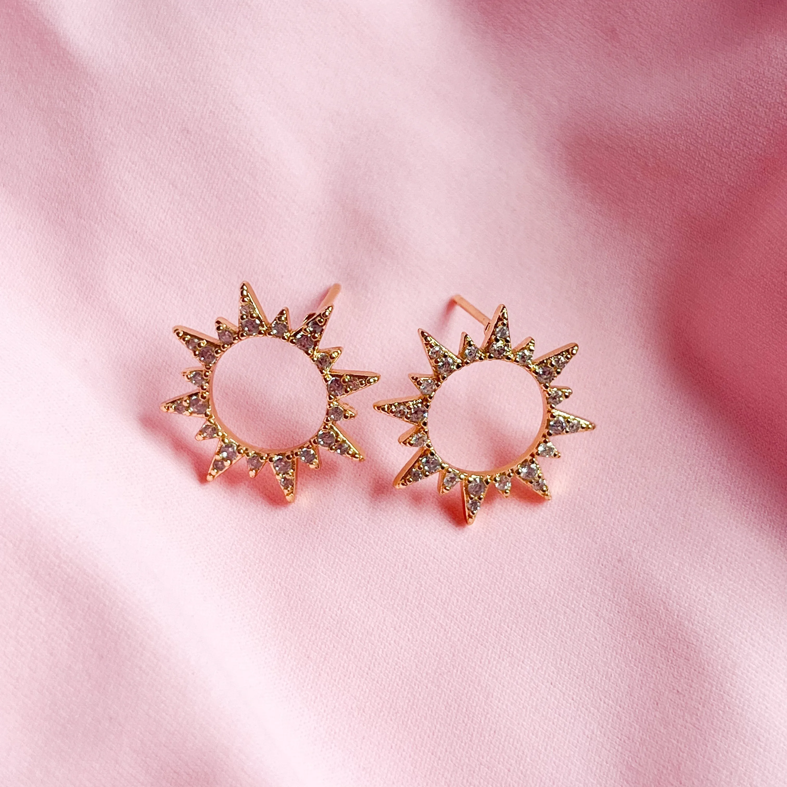 Gold Diamond Sun Stud Earrings