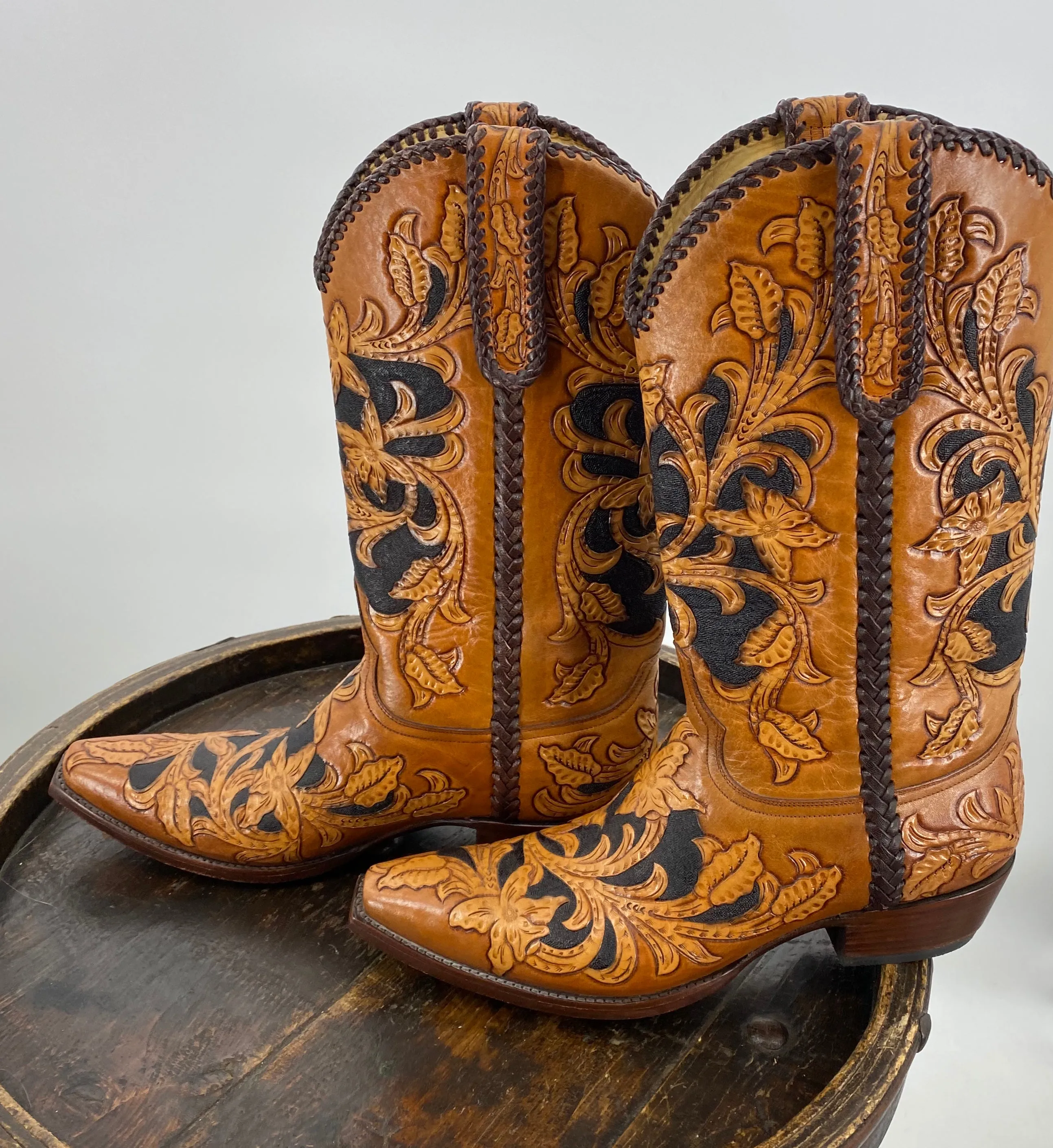 Hand Tooled Inlay Men's Boots 10.5D