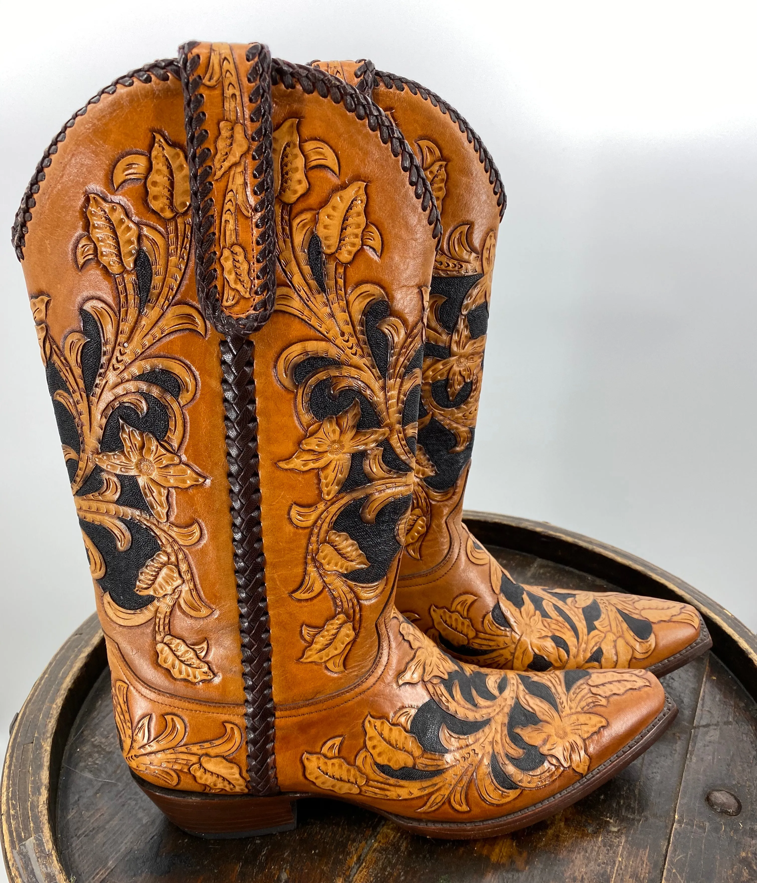 Hand Tooled Inlay Men's Boots 10.5D