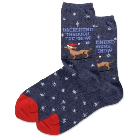 HOTSOX Women's Dachshund Through The Snow Crew Socks