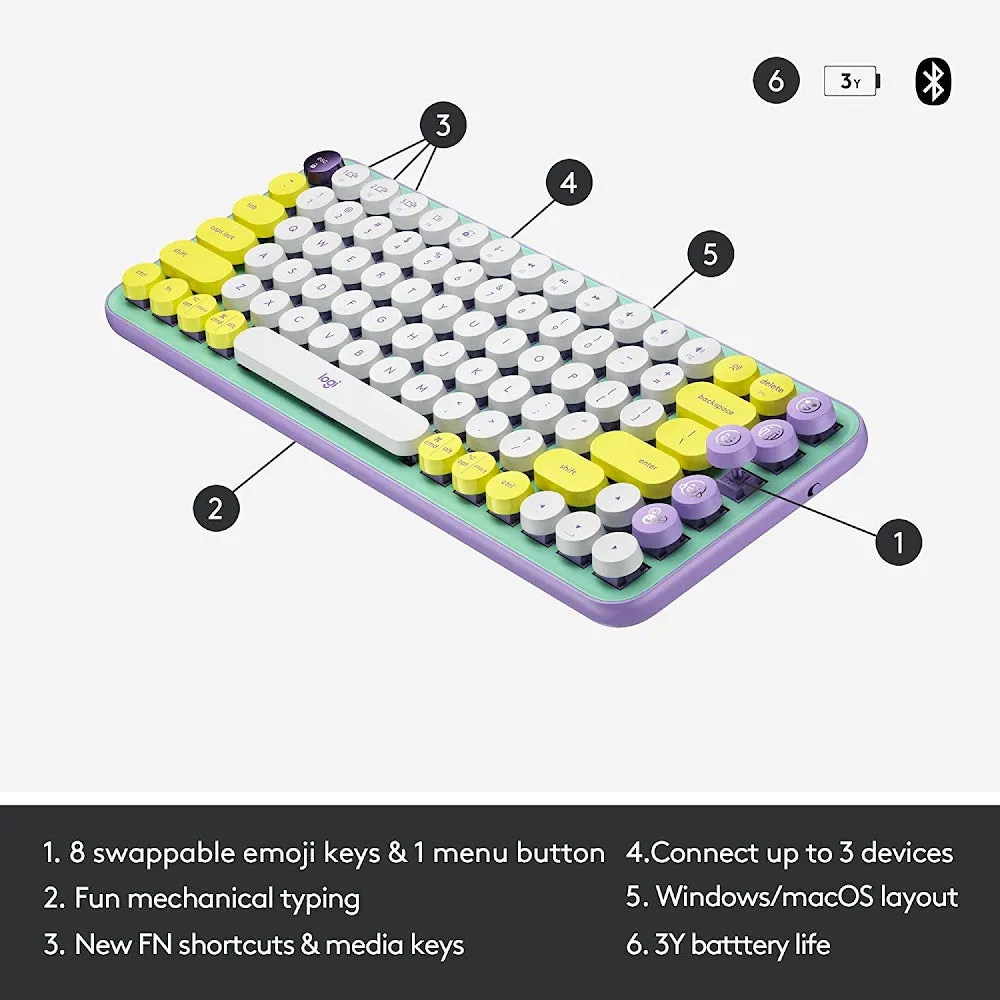 Logitech POP Keys Wireless Mechanical Keyboard With Customizable Emoji Keys