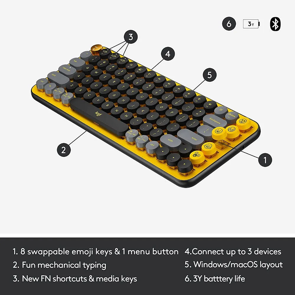 Logitech POP Keys Wireless Mechanical Keyboard With Customizable Emoji Keys