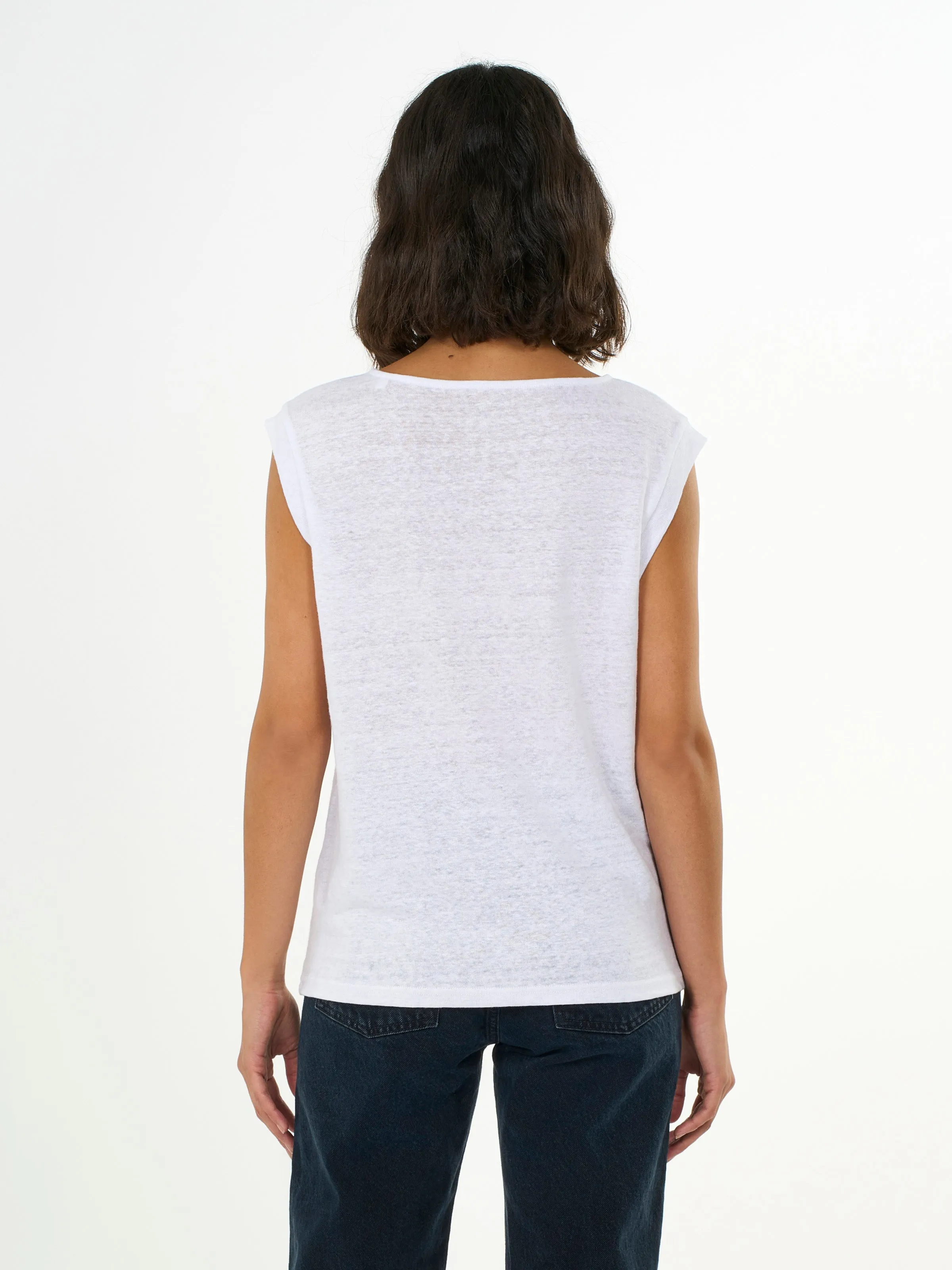 Loose fold up linen t-shirt - Bright White