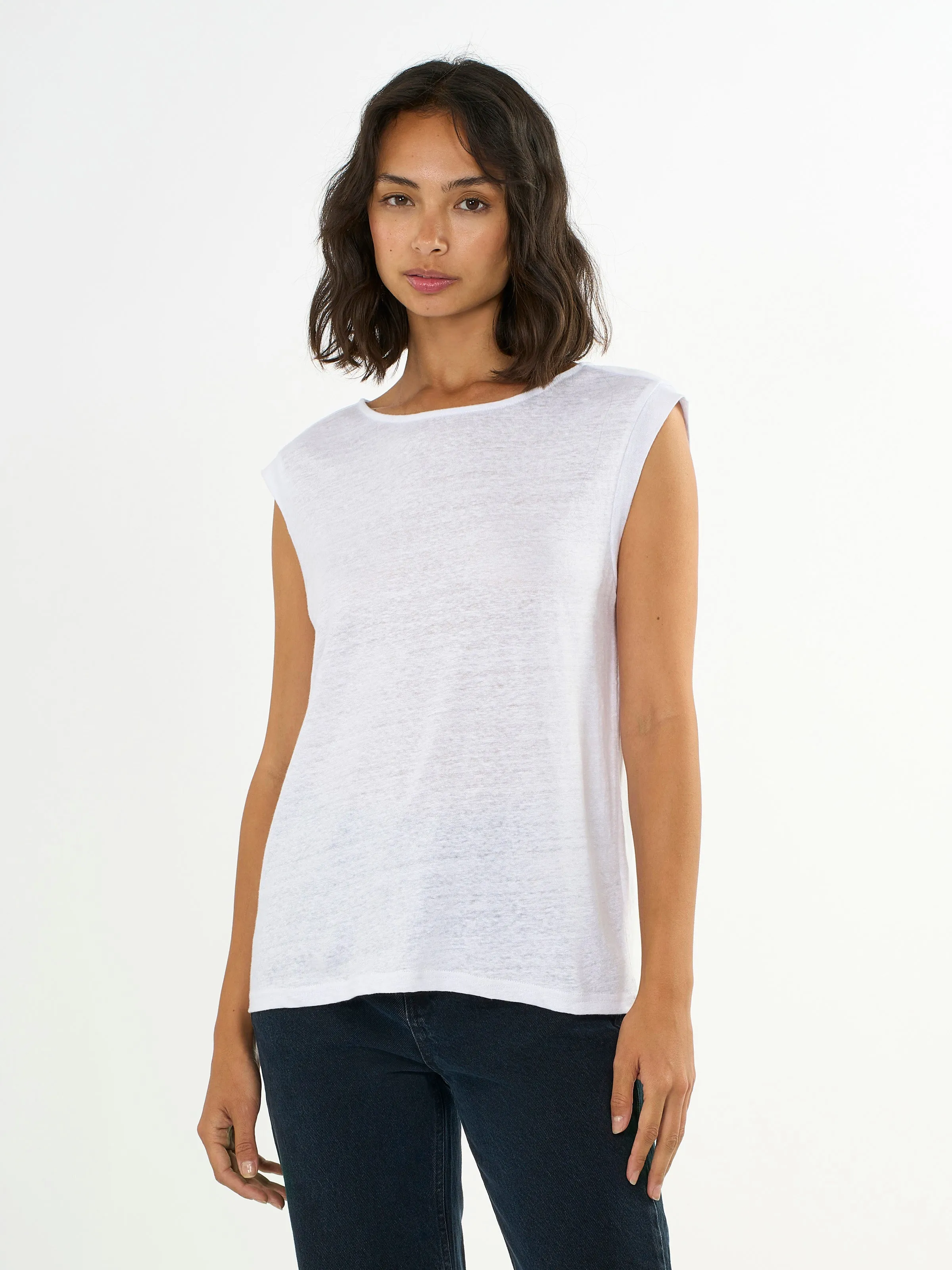 Loose fold up linen t-shirt - Bright White