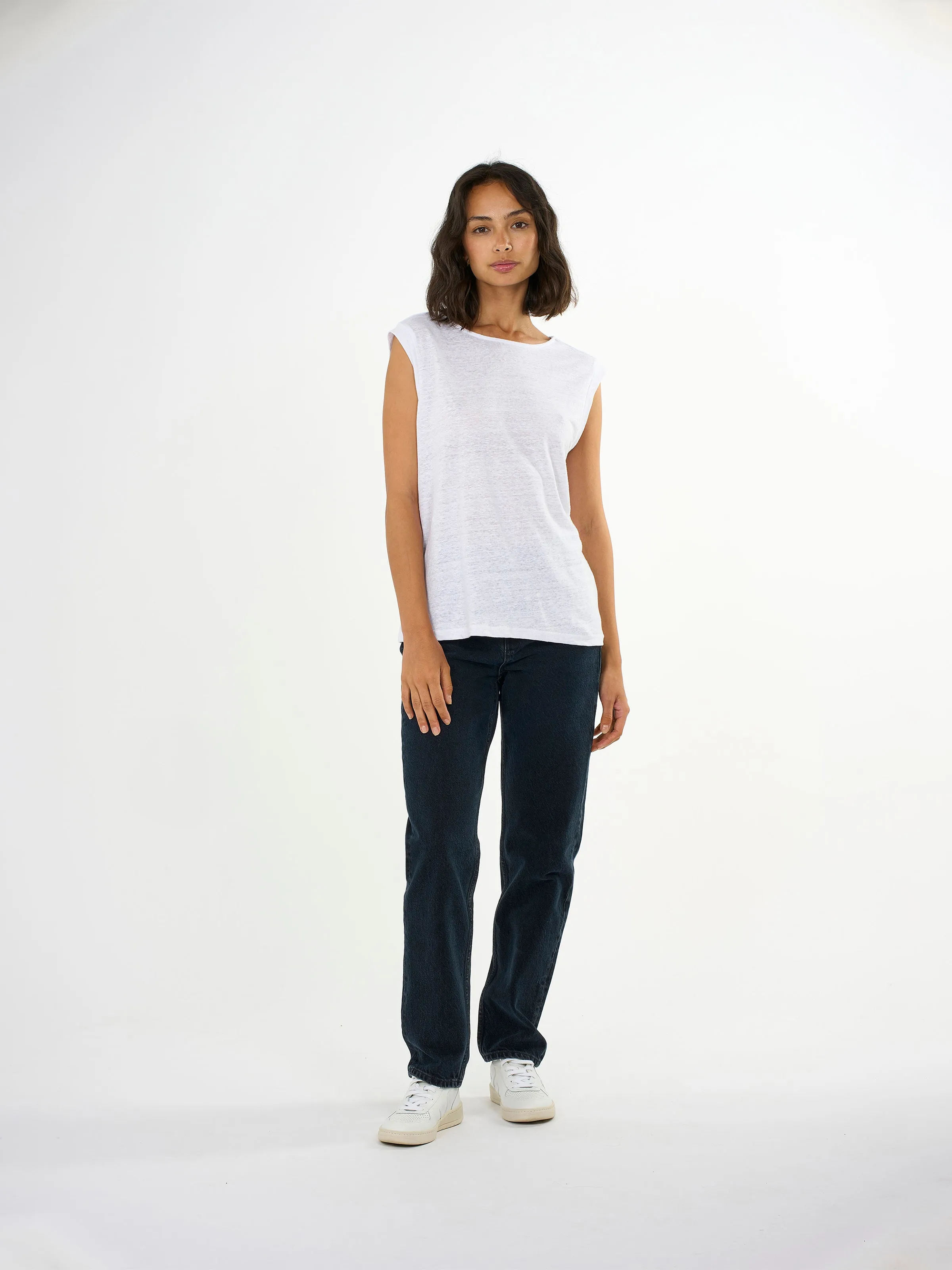 Loose fold up linen t-shirt - Bright White