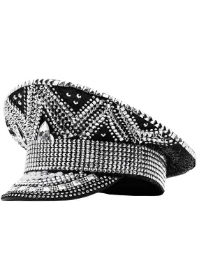 Luxury Rhinestone Black Captain Hat Black Hat Women's Festival Party Hat