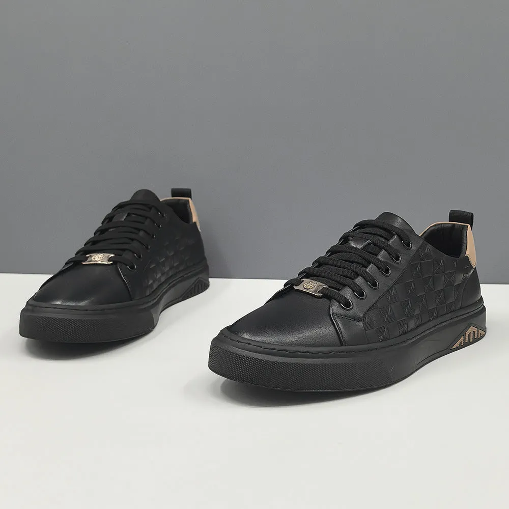 Men Fashion Embossed Leather Flat Casual Shoes