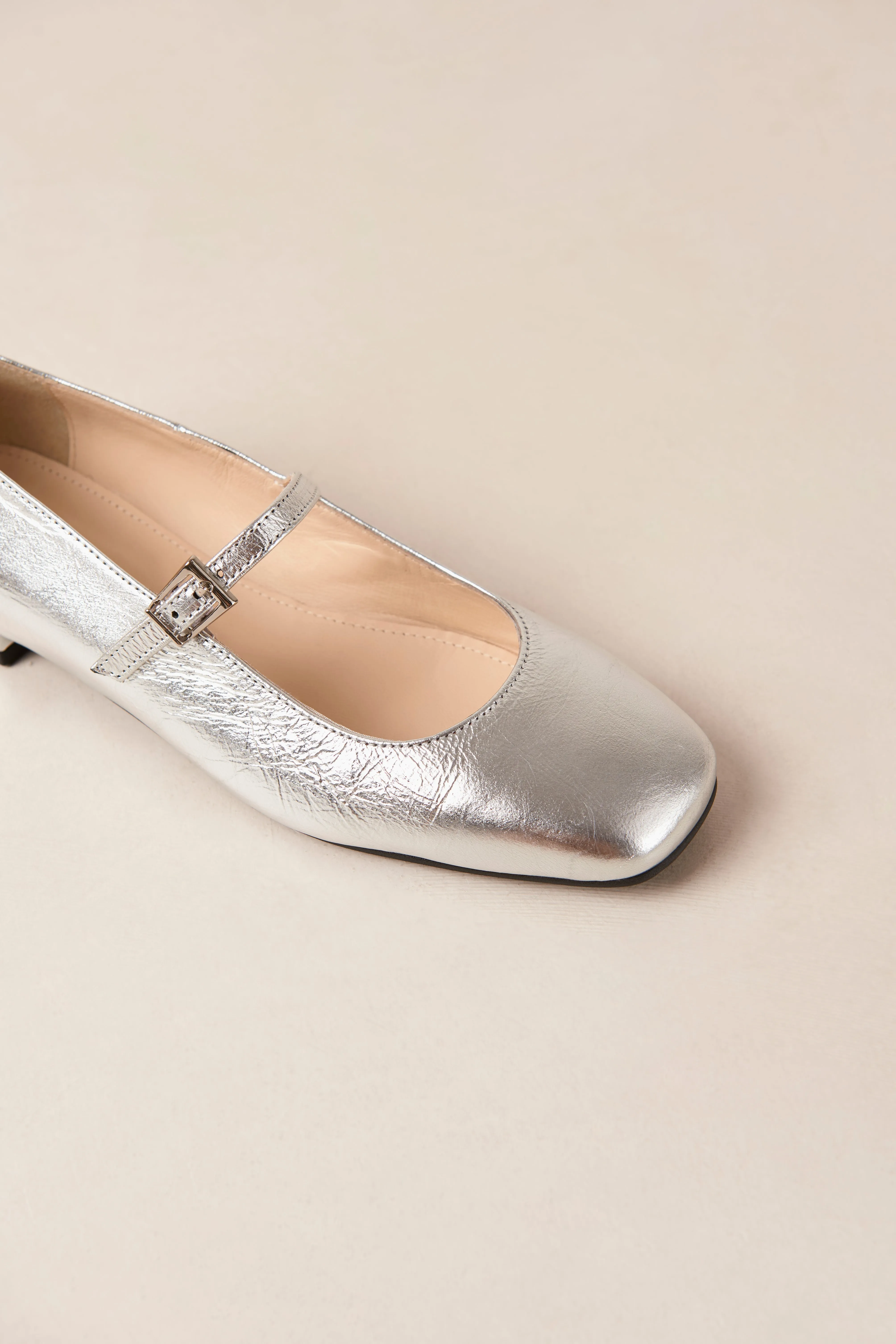 Por Do Sol Shimmer Silver Leather Ballet Flats