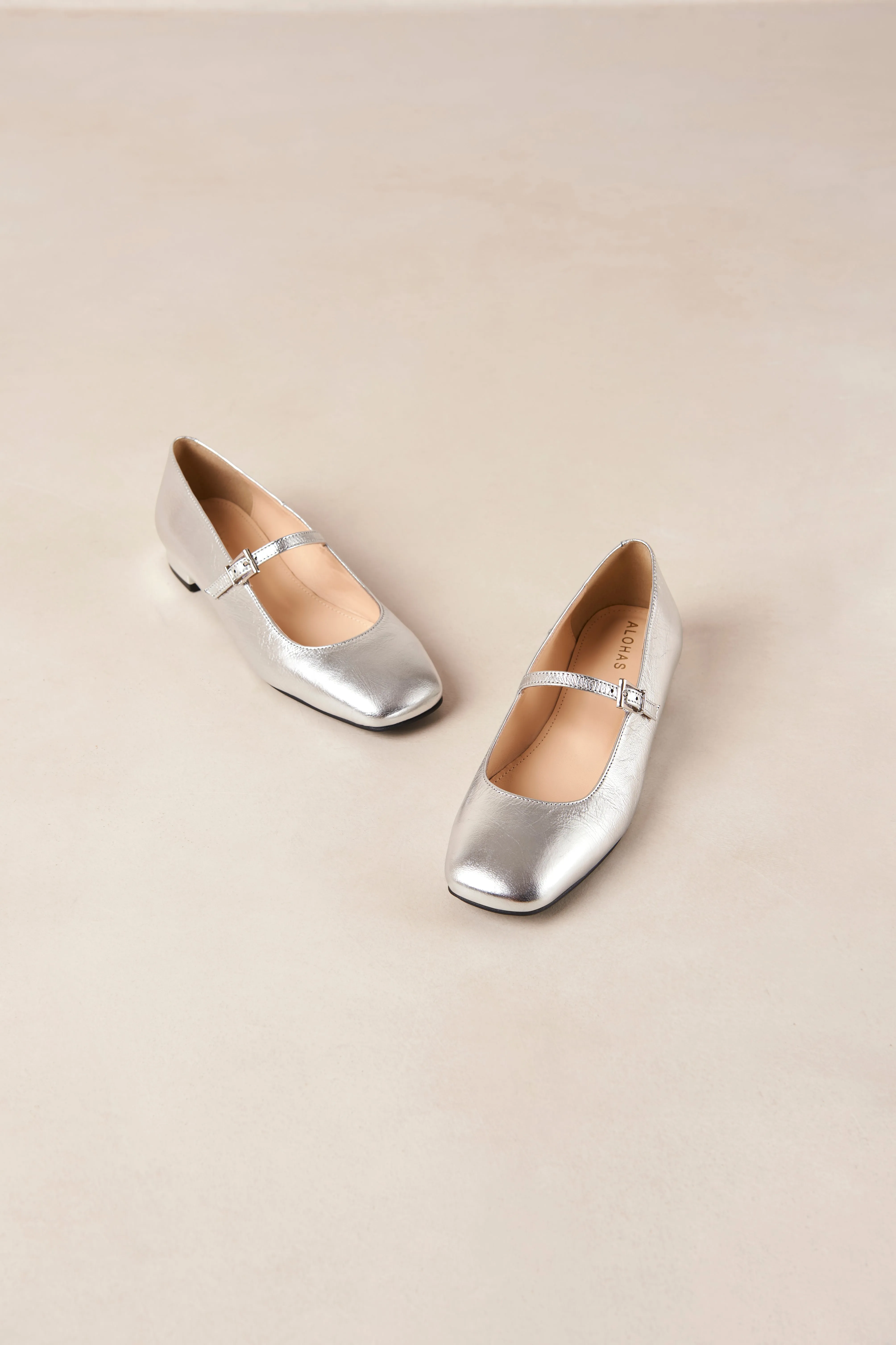 Por Do Sol Shimmer Silver Leather Ballet Flats