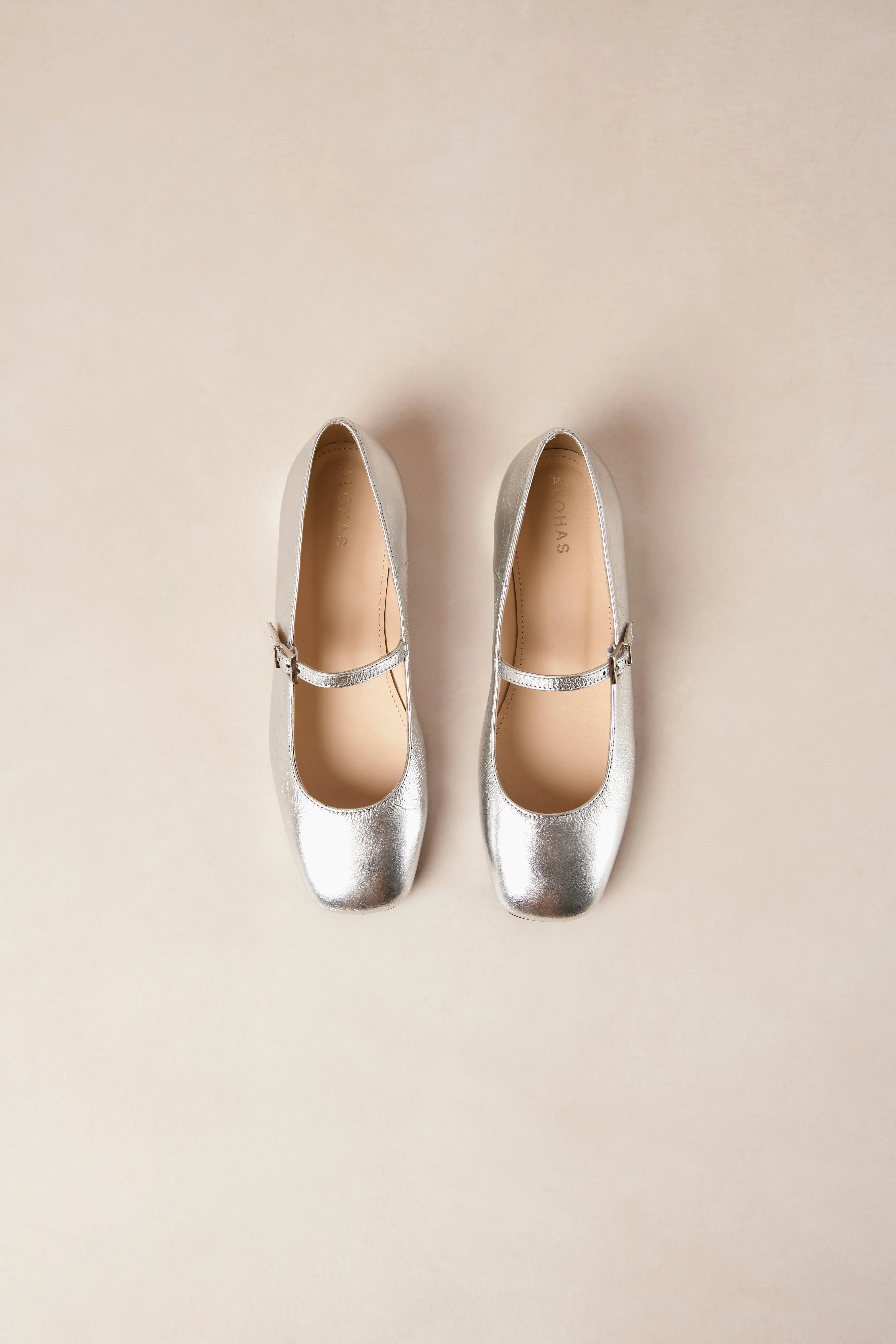 Por Do Sol Shimmer Silver Leather Ballet Flats