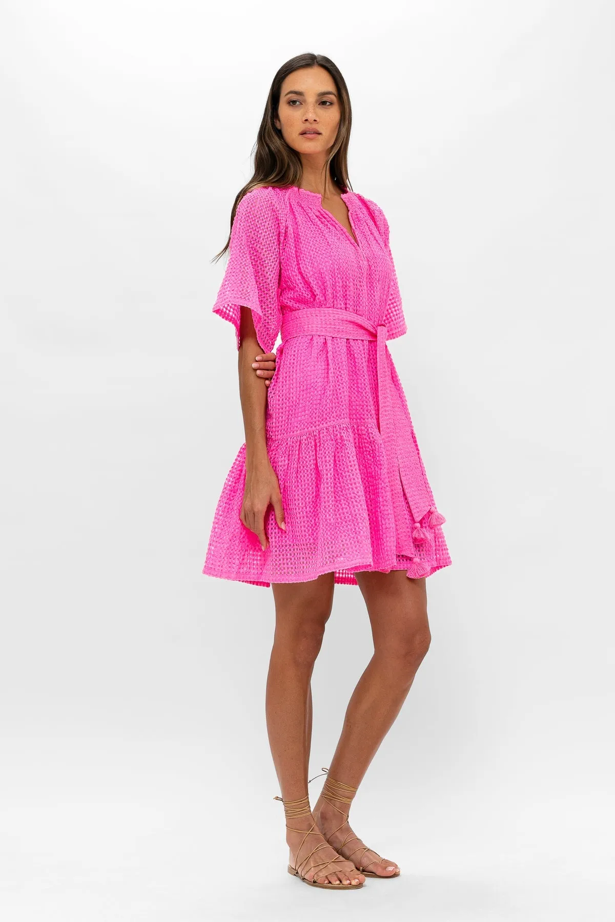 Raglan Belted Mini Dress - Delray Pink