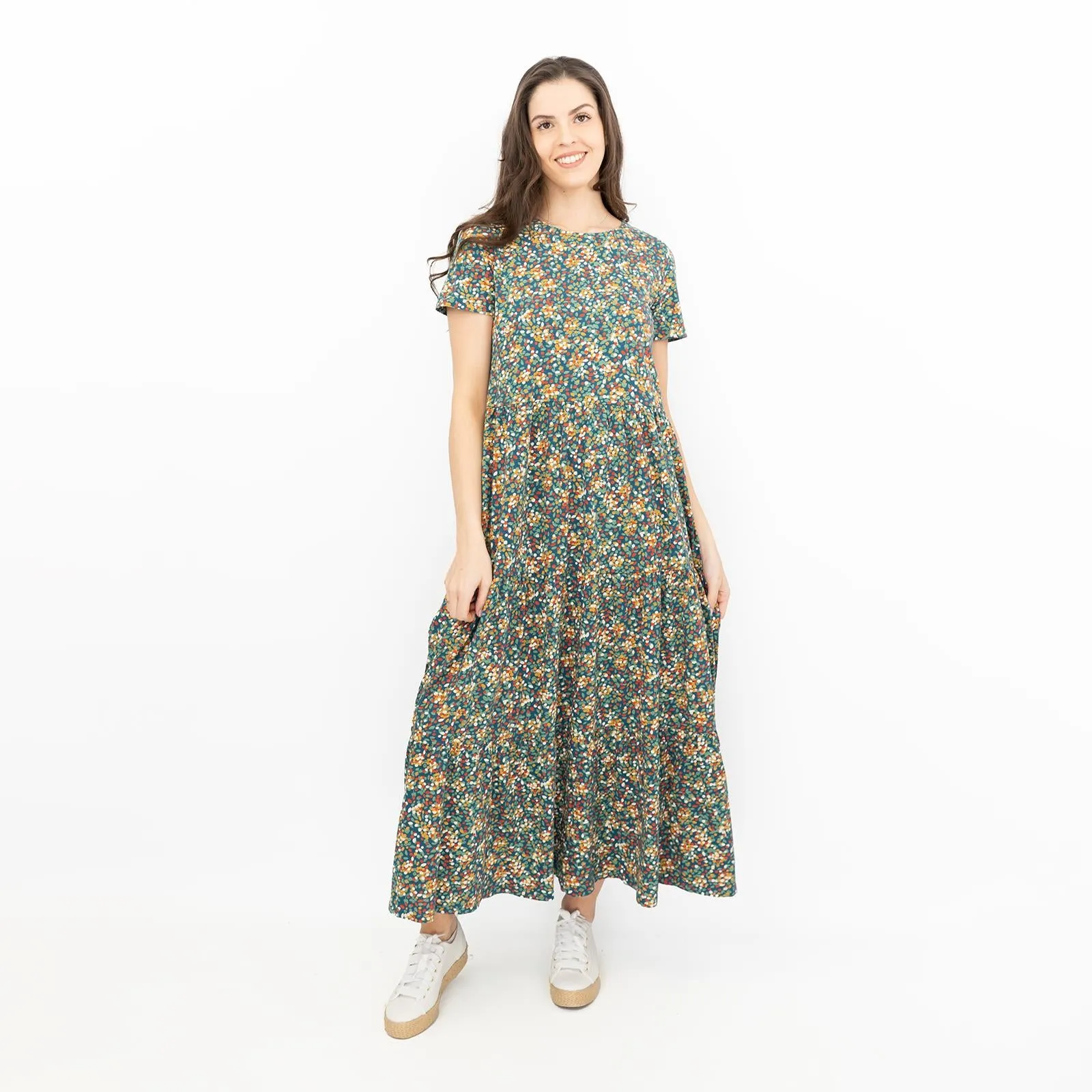 Seasalt Womens Green Floral Jersey Line Strokes Dress