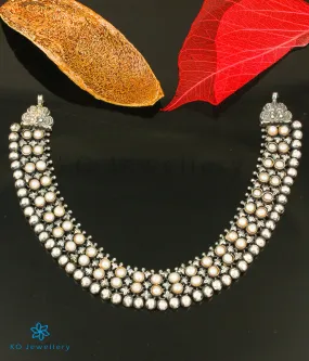 The Adhanika Antique Silver Pearl Necklace (Oxidised)