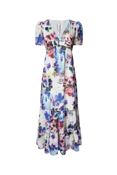 V-neck Floral Midi Dress Blue