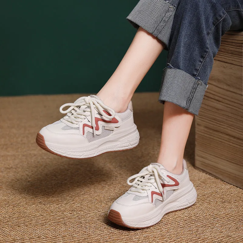 Women Breathable Mesh Leather Fashion Sneakers