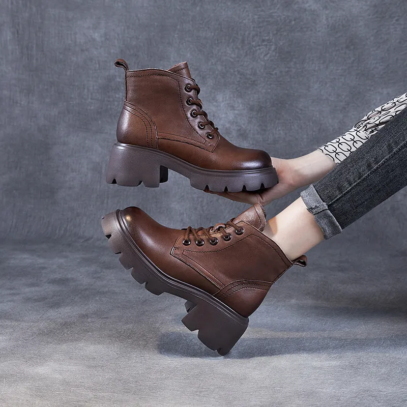 Women Classic Soft Leather Chunky Platform Boots